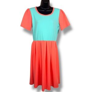NEW Small LuLaRoe Amelia Dress Neon Coral Mint Green Short Sleeve Stretch Aline